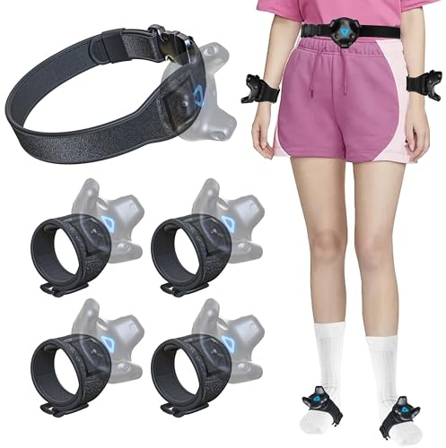 Skywin VR Tracker Straps for HTC, Vive, Quest 2, Black, Adjustable Tracker Straps, VR Full Body Tracking, Tracking in Virtual Reality- 1 Waist Belt, 2 Feet, 2 Hand, 2 Leg Bundle