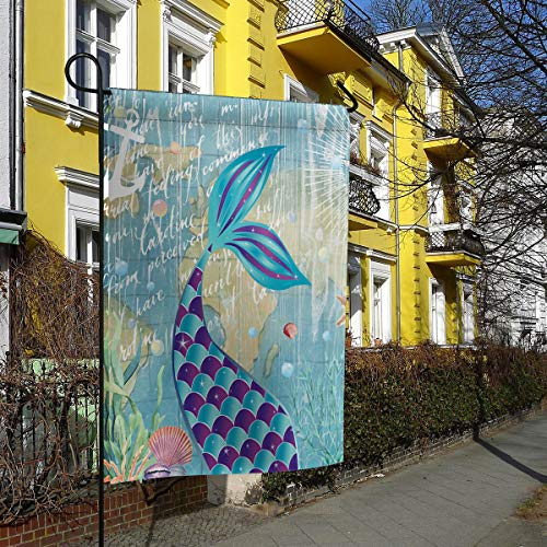 Gartenflagge Mer-Maid Schwanz Ozean Seestern Muschel Koralle Anker Garten Flagge Durable Flaggen Lebendige Farbe Fahne Für Paraden Aktivitäten Haus,30X45Cm