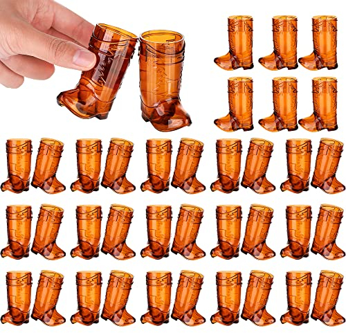 durony 36 Pieces Mini Cowboy Boot Shot Glasses 1 Oz Plastic Cowboy Glasses Western Cowboy Glasses for Cowboy Cowgirl Party Decorations, Bachelorette Party Supplies, Brown