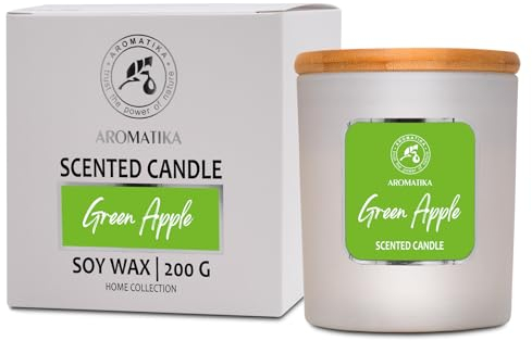 Scented Candle Green Apple 200g - Duftkerze Grüner Apfel - Aroma Kerze - Aromatherapie - Sojakerze für Hause - Kerzen für Raumduft - Duftkerze im Glas - Idee für Muttertag - Geburtstag