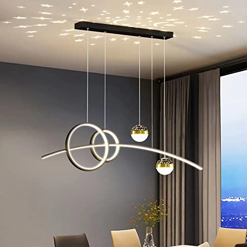 Pendelleuchte Esstisch, LED Hängeleuchte esstisch Pendelleuchte dimmbar mit Fernbedienung pendellampe höhenverstellbar Kronleuchter Lampe für Wohnzimmer Esszimmer Küche Büro (Schwarz, L120cm)