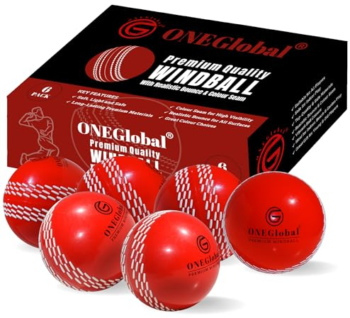 ONEGlobal Premium Windball Soft Cricket Ball | Durable Materials, Realistic Colour Seam, True Bounce & Swing | Wind Ball Cricket Balls for Outdoor & Indoor Practice, Coaching, Garden & Beach Games