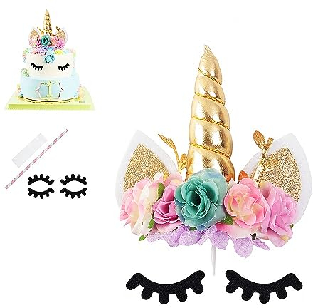 Nishine Tortenaufsatz mit Einhorn-Motiv, für Geburtstagsparty, Kuchendekoration (Gold & Mint)