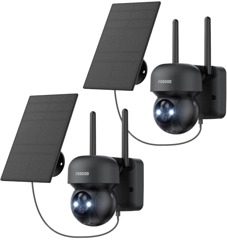 FOAOOD 2K Camera Surveillance WiFi Exterieure sans Fil, 360°PTZ Camera Surveillance sur Batteries/Solaire, Vision Nocturne Couleur, Détection Humaine, Audio Bidirectionnel, IP66
