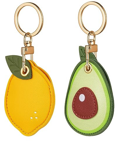 AXFEE Airtag Porte Clé, Mignon PU Étuis pour Apple AirTag, Portable Key Finder pour Clés Enfants Animaux de Compagnie, [ Porte- Clés Contrôle d'Accès] (Airtag Non Inclus) (Citron + Avocat)