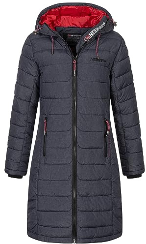 Geographical Norway Damen Winter Jacke Stepp Mantel Parka Lange Steppjacke Winterparka, Farbe:Navy, Größe:3XL 46