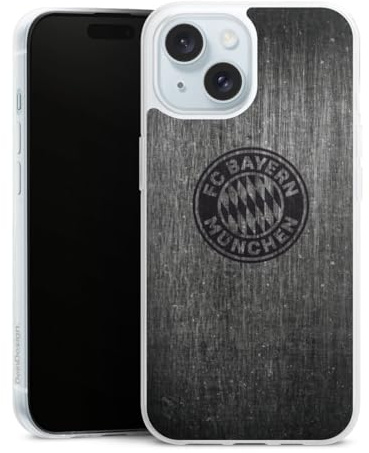 Slim Case kompatibel mit Apple iPhone 15 Silikon Handyhülle transparent Hülle extra dünn Metallic Look FCB FC Bayern München
