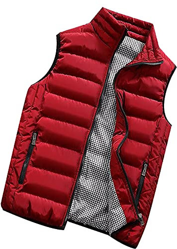 Generisch Herren Weste Elegant, Warme Mit Reißverschluss Taschen Fleece Steppweste Marken Outdoor Winter Leicht Westen Ärmellos Sportlich Sommer Lederweste Stoffweste (M, Red)
