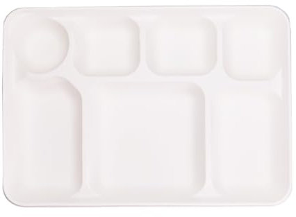 ECOFLAVOUR ADD THE GOODNESS Disposable 7 Compartment Heavy-Duty Plates Eco-Friendly Compostable Sugarcane Paper Plates - Pack of 125