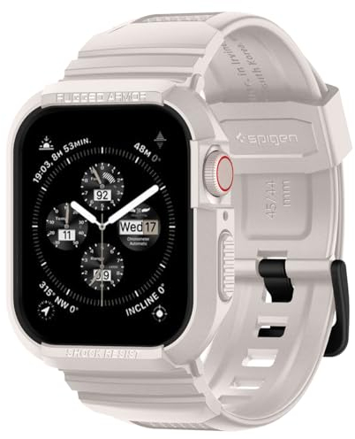 Spigen Funda y Correa Rugged Armor Pro Compatible con Apple Watch Series 9 8 7 45mm y Series SE2 6 5 SE 4 44mm (Dune Beige)