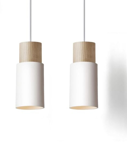 ouglres Pendelleuchte Holz, 2er Hängeleuchte Vintage Schwarz Hängelampe Retro Metall Lampenschirm Industrial Pendellampe Für Kücheninsel Schlafzimmer Glühbirne Restaurant Salon Hotel Café,E27