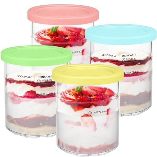 RYSIMWU Für Ninja Creami Deluxe Pints und Deckel, 4 Stück, NC500 NC501 Eiscreme-Pint passend für Ninja Delux Eismaschine, 680 ml, Lebensmittelbehälter für Ninja Creami Deluxe, spülmaschinenfest, 4
