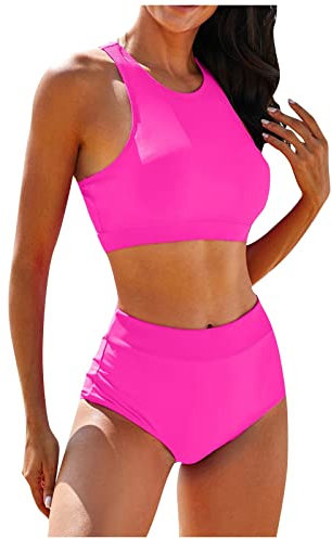 Ensemble Femme Ete Push up Imprimée Taille Haute Ete Tendance Maillots Bain Gainant Business Plein Air Marque Tankini Short De Bain Femme Long Regular Rose Vif M