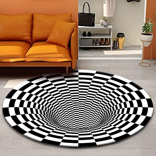 SANBEC Alfombra Redonda con ilusión de Rejilla en Blanca y Negro, Alfombra para el Suelo, decoración para Sala de Estar, Dormitorio, Alfombra para Silla, Alfombra Antideslizante para Yoga