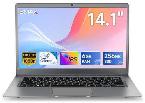 BMAX Computer Portatile 14 Pollici, PC Portatile 6GB RAM 256GB SSD Expansion 1TB, Intel Celeron Notebook S14A, IPS FHD 1920×1080 Laptop, 5000mAh, 2.4G/5G WiFi, USB 3.0, Bluetooth 4.2