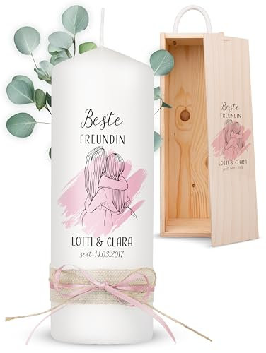 AMARI ® Freundschaftskerze BFF 20/7cm (002.01.01) personalisiert - Beste Freundin Kerze - Geschenk für die beste Freundin - Besondere Kerze mit Namen & Aufschrift - Handgefertigt in Deutschland