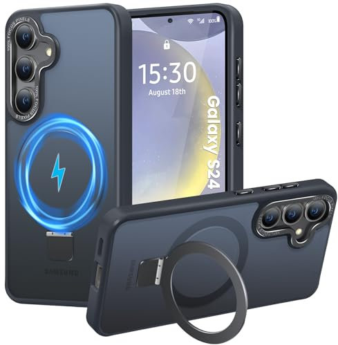 HuwaiH für Samsung Galaxy S24 Hülle, [mit Unsichtbarem Ständer] [mit Mag-Safe] Militärnorm Sturzschutz, Kratzfeste Anti-Fingerabdruck Schutzhülle, für Samsung S24 hülle 6,2(Schwarz)