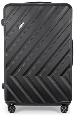 Solier Hartschalen Reisegepäck Koffer Reisekoffer – Koffer mit 4 Rollen - Rollkoffer mit Zahlenschloss - Hardcase Flugkoffer Reisetrolley (schwarz, M 48L)