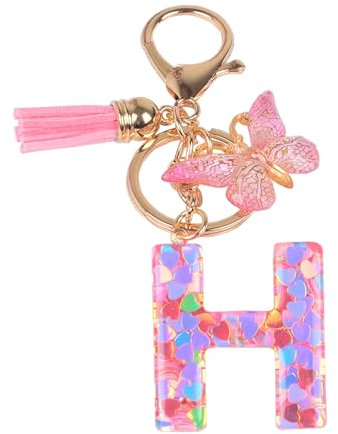 YPYMOD Lnitialen Schlüsselanhänger Quaste Schmetterling Pailletten Liebe Brief Schlüsselanhänger,Rosa(H)