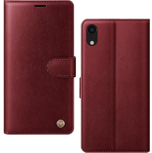 AIMOYU for iPhone XR Case, Flip Wallet Leather Phone Case with [4 Card Slots] [Kickstand] [RFID Blocking] Magnetic Protective Shockproof Cover for iPhone XR Phone Case - Wine Red