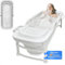 SereneLife Ensemble de baignoire portable autonome – Grande baignoire pliable de 150 cm avec éclairage LED, coussin, tuyau de vidange extensible, douche, rouleaux de massage, spray de nettoyage et sac