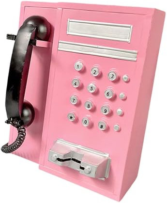 LOVIVER An der montiertes Festnetztelefonmodell, 30,5 x 25,5 x 13 cm, Ornament aus Eisen, Handwerk, Retro-Design für Café-Bar, realistisch, Rosa