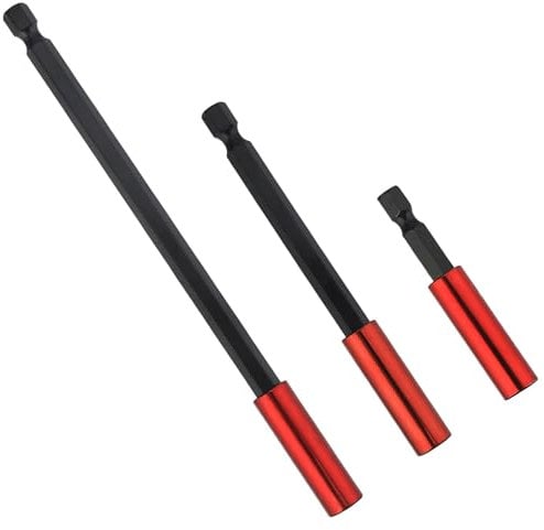 3Pcs Magnetic Bit Holder 1/4 Inch Hex Shank Drill Bits Screwdriver Extension Impact Bit Holders Universal Drill Bit Holder for Impact Drill Hex Extension Bar Holders Adapter (Red,50mm, 100mm, 150mm)