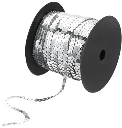 DBAILY 100 Yards Pailletten Bänder, Paillettenband Flache Glitzerband Borten Pailettenbänder Paillettenborte Für Diy Handwerk Nähen Schmuck Machen Basteln Kleid Dekorieren (Silbrig)