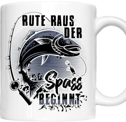 Angler Tasse | rute raus der spass beginnt | Angelrute Zander Lachs Geschenk Fischer Tasse Angler Kaffeebecher lustig