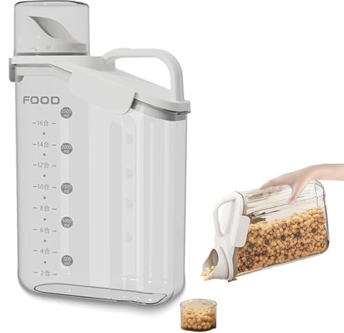 MHwan Boite Croquette Chien, Boite Croquette Chat avec Gobelet Doseur, 2.8L Doublement Scellé et Résistant à lHumidité Conteneur Croquettes Chien Avec Poignée de Transport pour Céréales, Riz (Blanc)