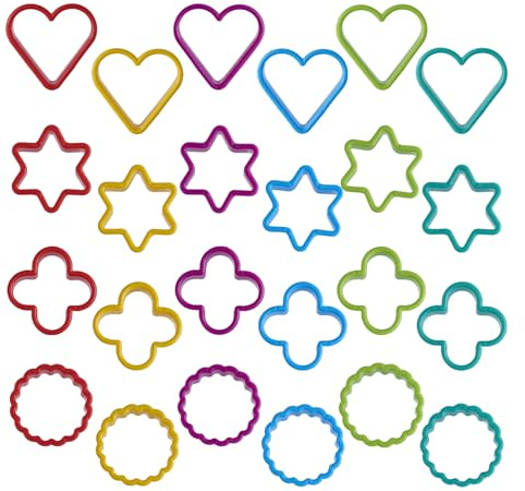 HiempTru Plätzchen-Ausstecher Set, 24 Stück, Mini Keksformen | Sterne, Herzen und runde Formen für Kekse, DIY-Backen, Dekoration und Geburtstagsfeiern.