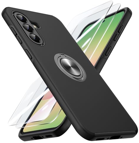 Doeshine Hülle für Samsung A56 /A36 5G mit Ständer, Schwarz | 2 Stück Schutzfolie,Militärschutz Kameraschutz Stoßfest,360° Magnetischer Drehbarer Ständer,TPU+PC
