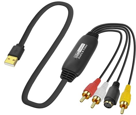 XMSJSIY USB 2.0 Audio Video Capture Card S Video RCA a USB Digital Recorder CVBS VHS VCR a Digital Convertitore per lettore DVD, laptop, PC, registrazione nastro, 1,2 M/3,9 FT (S-Video + 3 RCA maschio