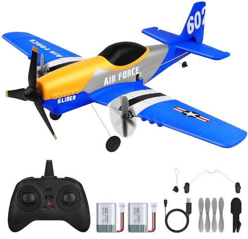 2.4GHz RC plane Remote Control Airplane with 3 Channel,P51D 6-axis gyro stabilization system Epp Foam RC Aircraft 2 Batteries helicopter with USB charging for Adults Kids Beginners Senior Pilot