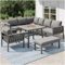 Seyakany Salon de Jardin extérieur 6/8 Personnes,canapé d'angle avec Table,Coussins d'assise et de Dossier,Structure en Fer galvanisé,Pieds réglables,Plateau de Table en Verre trempé,Gris