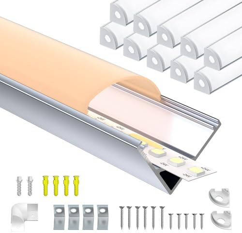 Brillivanture LED Profil V Form 6 x 2m, geeignet für 90° Wand-Ecken, Set mit 6 milchweißen Diffusorabdeckungen für LED Aluminium Eckenprofil, geeignet für indirekte Beleuchtung. (6)