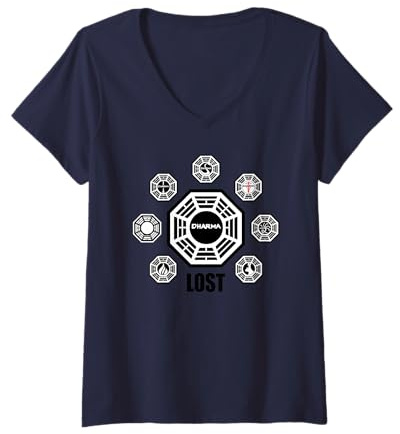 Damen Lost Logos der Dharma Station T-Shirt mit V-Ausschnitt