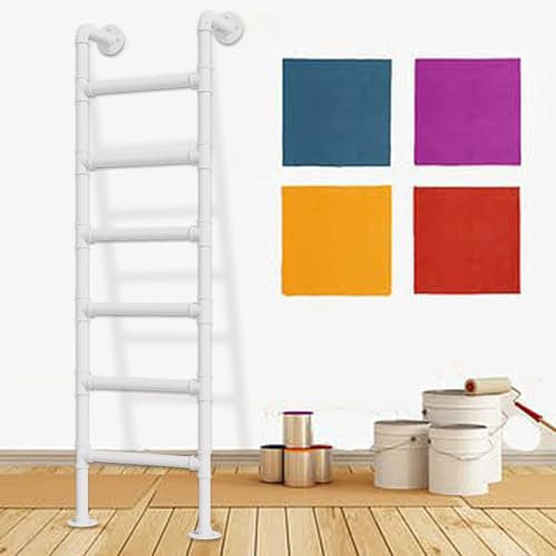XCHSXYL Floor Standing Loft Straight Ladders 6ft Height Window Well Egress Ladder White Iron Attic Bed Metal Step Ladder for Multi purpose Climbing 165cm/65