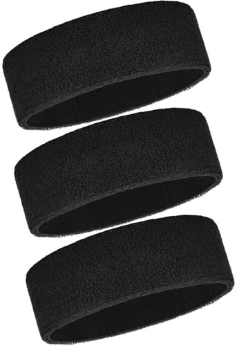 Hestya 3 Pièces Bandeaux de Sport pour Femmes Hommes Bande de Cheveux Élastique Antidérapante Bandeau de Front Anti-Transpiration pour Jogging Courir Fitness Yoga Vélo Basket-Ball(Noir)