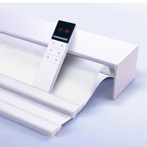 TIPIACE Day and Night Dual Layers Motorized Roller Blinds Shades with Valance Rechargeable Motor Suitable for Home, Office, Hotel Windows (Perspective White+Full blackout White)