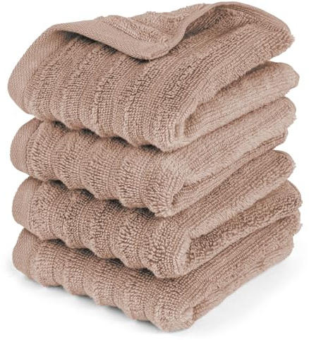 Pure Label Gästehandtuch 4-TLG. 4x30x50cm 100% Baumwolle weich, Hellbraun | Spürbar weich, saugstark und ideal für Bad, Gäste und täglichen Komfort