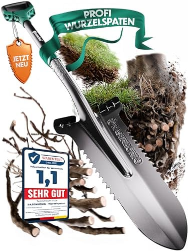 Rabattkung spade Pro med rotsåg [testvinnare] rotspade för trädgårdsarbete | med 20 sågtänder, ergonomiskt handtag och bred stegkant | Robust trädgårdspade för enklare grävning