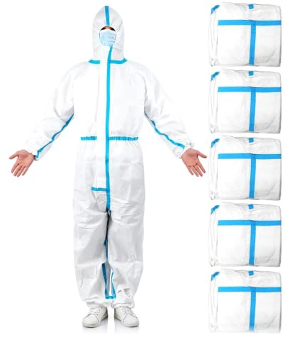 Tapwish Disposable Overalls 5 Pack, Full Body Protective Coverall Suit, 3XL | 5 Pack Value Set, SF Breathable Film, Dust & Full Liquid Protection, Lightweight Flexible Fit