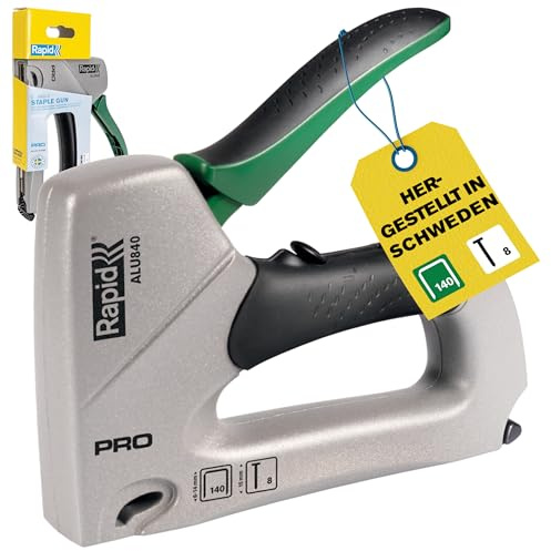 Rapid ALU840 - Agrafeuse Manuelle pour Isolation - Pour Agrafes/Clous | Pour Agrafes n°140 et Pointes n°8 - 2 Puissances au Choix - Poignée Ergonomique - Pièces d'Usure 100% Acier - FSC (5001674)