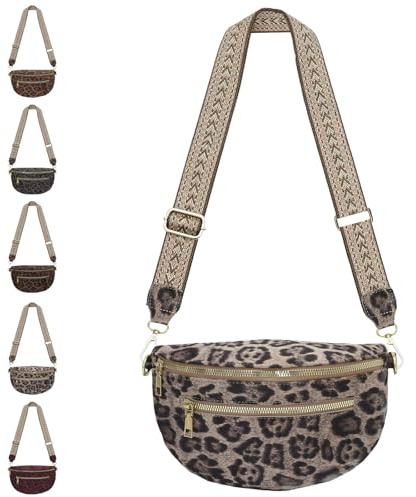 AUNGKWANG Leopardenmuster Bauchtasche Damen mit Verstellbarer Schultergurt, Crossbody Bag, Umhängetasche, Stylische Hüfttasche, Handtasche, Modische Bauchtasche mit Leopardenmuster für Damen