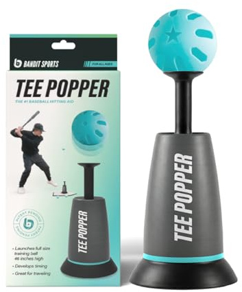 Bandit Sports Tee Popper, Durable Nylon Strength, Batting Tee for Perfect Swings, Baseball Training for Hitting Without a Pitcher 1 Popper Ball Included