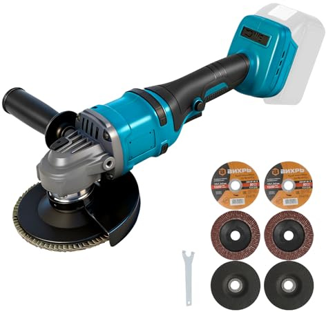 Vinkelslip kompatibel med Makita 18 V batterier, batterivinkelslip 125 mm, 1 180 W batteri flex borstlös professionell slipmaskin, 11 800 varv/min, för skärning, slipning och polering (utan batteri)