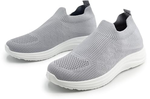 JOMIX Scarpe Donna Senza Lacci in Maglia Traspirante Sneakers Slip On Comode da Passeggio per Tempo Libero Lavoro Viaggio Calzata Memory Morbida con Suola Leggera Grigio 39