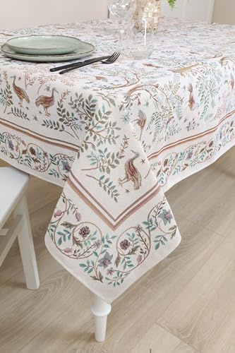 textile idea Tischdecke 140x180 cm William Morris „Paradies auf Erden“ - beige, hochwertige Gobelin Jacquard Tischdecke, Esstisch Dekoration, pflegeleicht, waschbar bis 30 °C