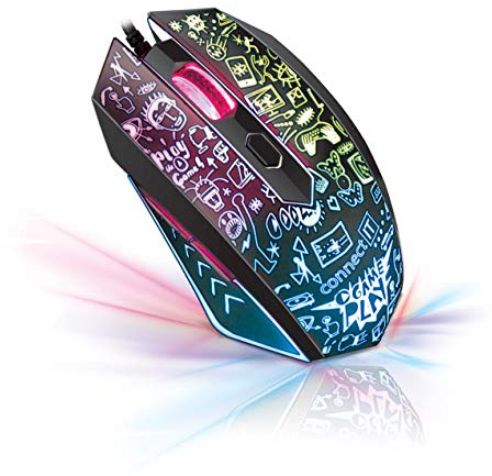 CONNECT IT Doodle RGB Gaming Maus | 6 Tasten für Gamers/Home Office | Ergonomische Mouse | 1000/1500/2000/2400 DPI | Plug & Play | PC/Mac, Schwarz (Kabel)